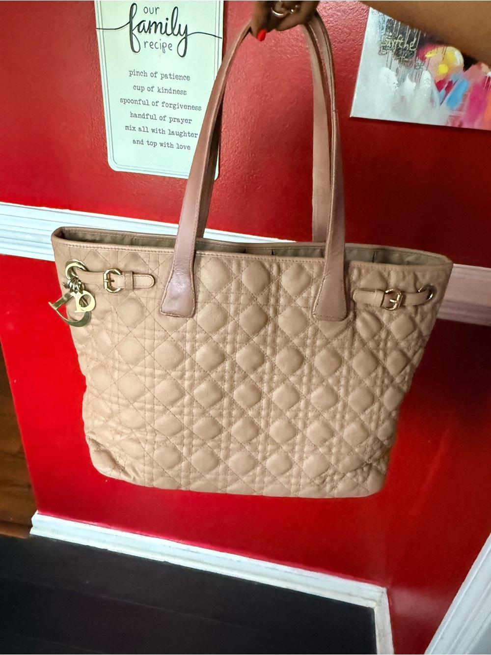 Dior Quilted Beige Tote Bag with Gold Hardware